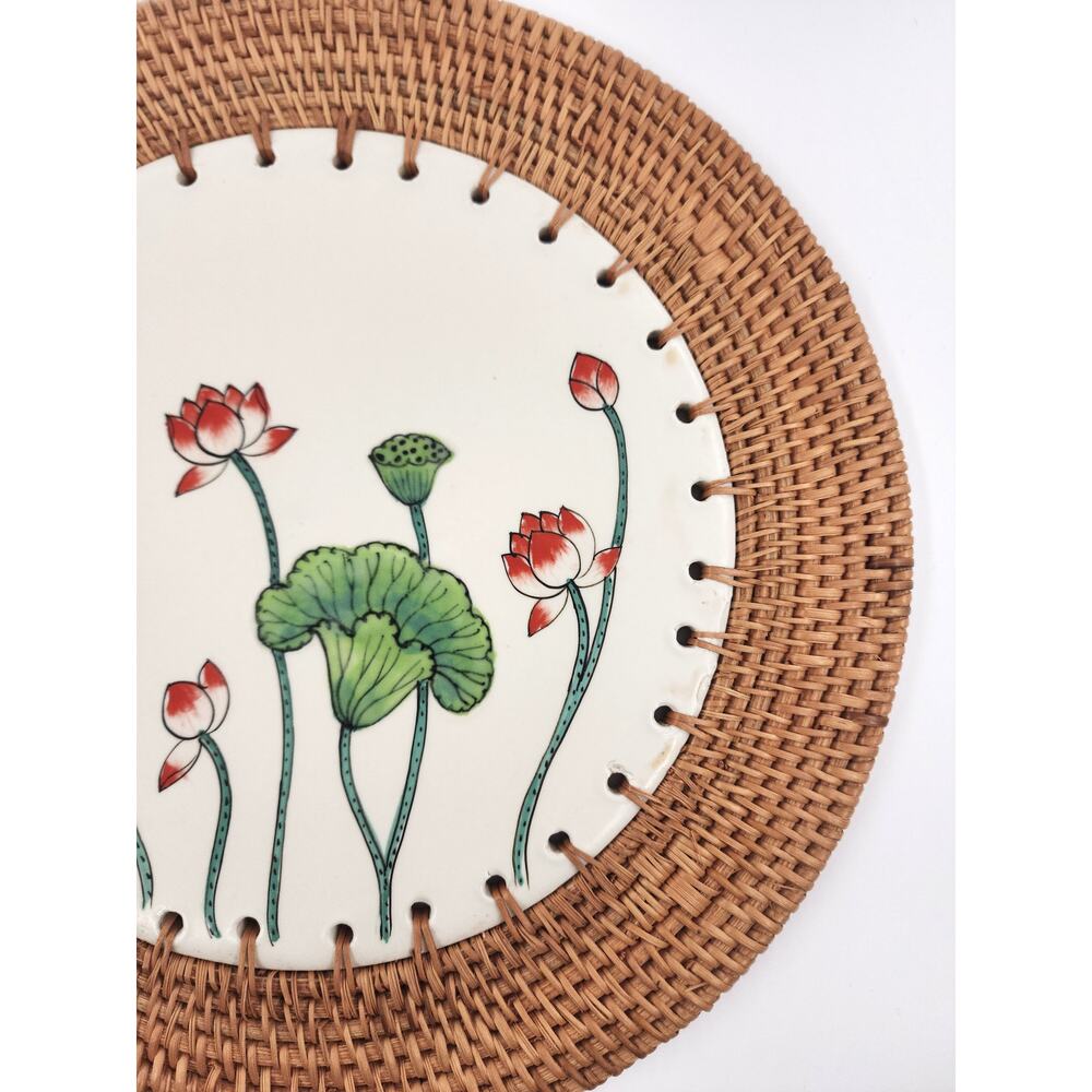 Handcrafted Vietnamese Ceramic & Rattan Trivet Heat Resistant Table Protector - Picture 2 of 4